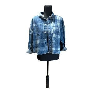 Misguided denim plaid-patterned shirt